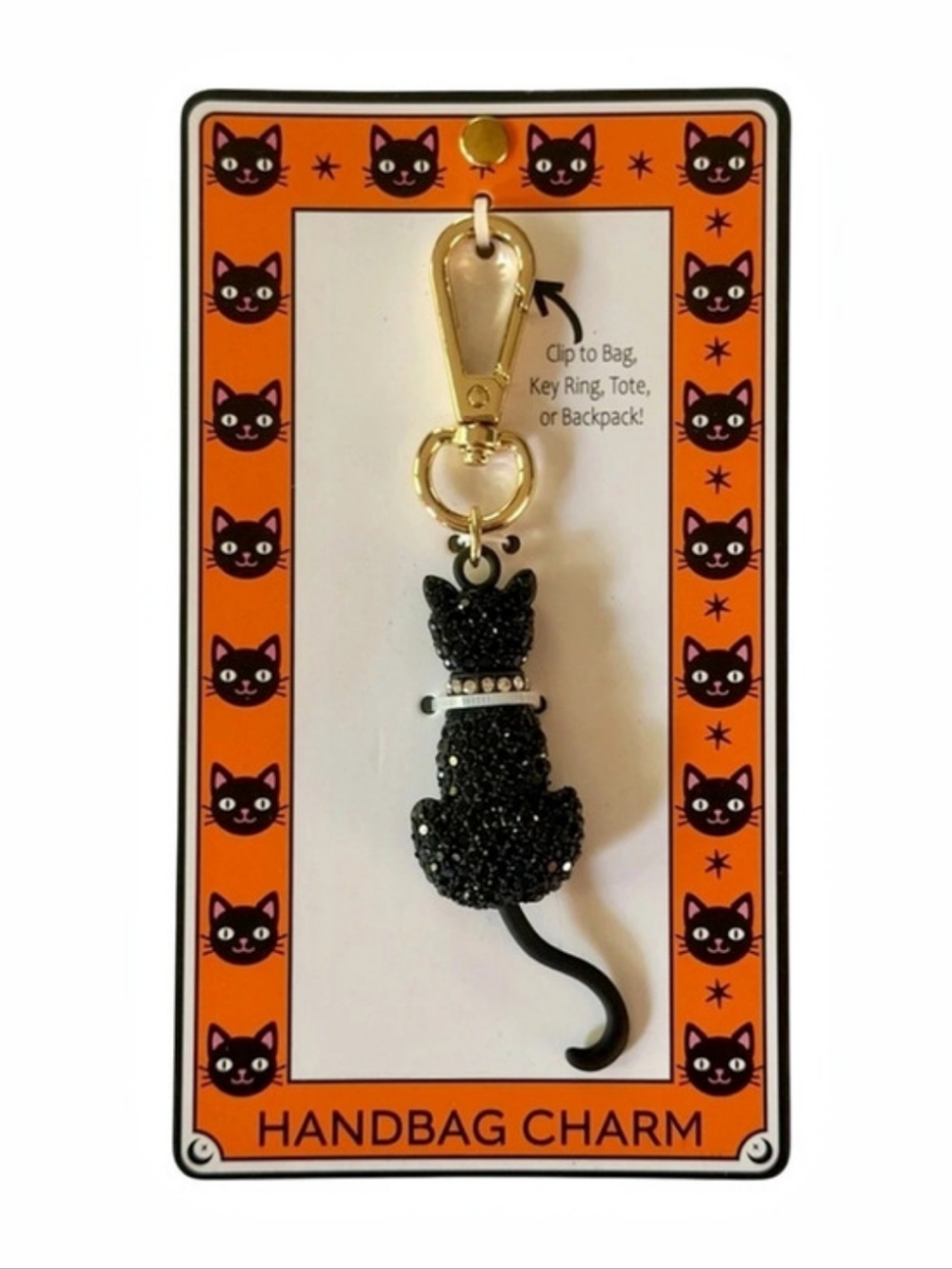 🖤▪️Eye candy ▪️Black Sparkle Cat Key & Bag Charm Black & Gold